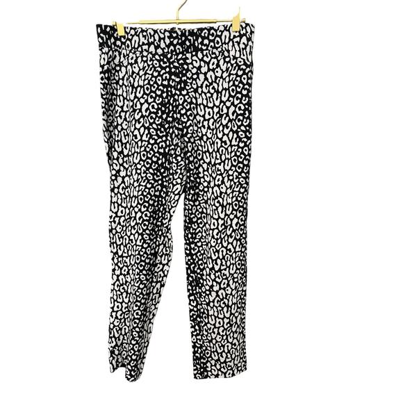Michael Kors Black White Leopard Print Crop Pants Poly Blend Women’s Sz M EUC - Picture 2 of 6